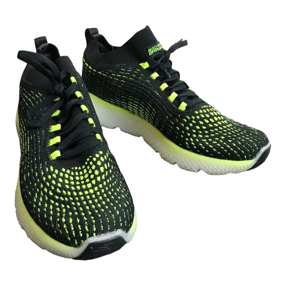 Skechers Running Shoes Mens 11 Black Lime GOrun Max Road 4 Hyper 55223 BKLM Knit